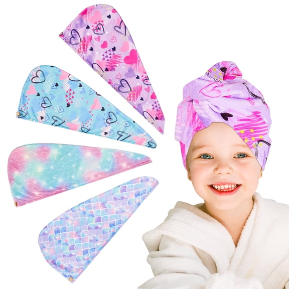 JINYINGHOD 4 Pcs Microfiber Hair Drying Towel, Super Absorbent Hair Towel Wrap for Women, Fast Drying Hair Turbans, Hair Wrap with Buttons for Long Curly Thick Hair