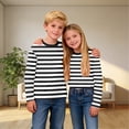 thumbnail image 2 of FAHXNVB Girls Striped Long Sleeve T Shirts Crew Neck Breathable Summer Casual Tees Tops Lightweight Kids Shirts 3-14 Years, 2 of 8