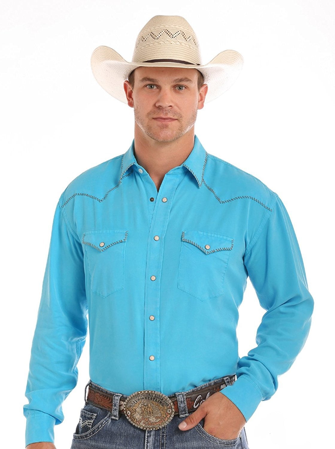 01-001-0025-0902 Bu Roper Mens Broadcloth Solid Western Shirt