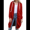 thumbnail image 2 of Sudadera con Capucha y Cremallera para Mujer, Chaqueta Informal de Larga para Otoño, Chaquetas Largas de Otoño con Bolsillos, Túnica Gran Rojo XL, 2 of 9