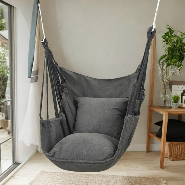 Silla hamaca perfecl de tejido para interior resistente al aire libre cojines de asiento incluidos colgante para terraza patio dormitorio Gris