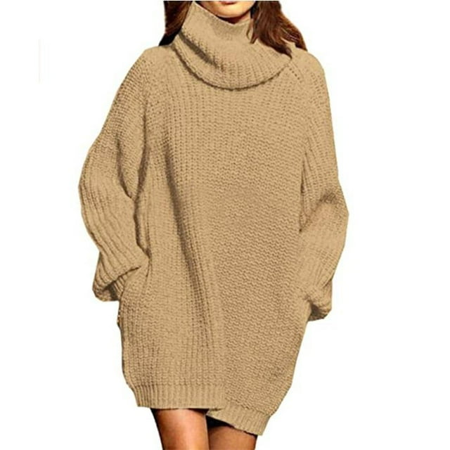 Robe Pull Longue en Laine à Col Roulé Ample pour Femmes