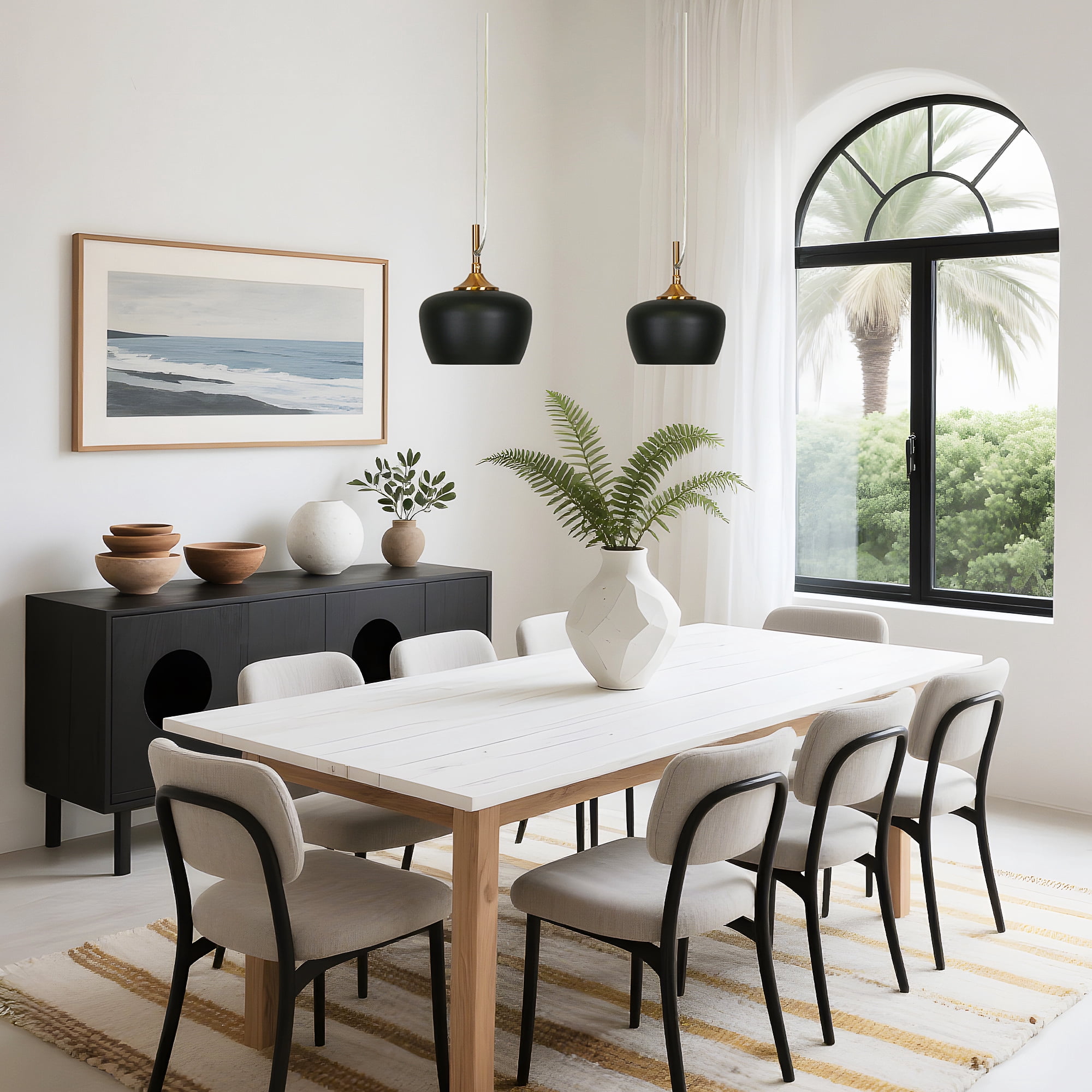 LNC Resplandor 1 -Light Matte Black and Electroplated Copper Mid-century Metal Dome Mini Hanging Pendant Light