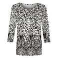 thumbnail image 3 of Pompotops Mode Femme Col Rond T-Shirt Manches 3/4 Blouse Imprimée Hauts Chandail en Molleton Liquidation, 3 of 4