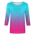 thumbnail image 4 of SOOMLON Womens 3/4 Sleeve Shirts Petite Tunic Cotton Tops Dressy Casual Gradient Color Crew Neck Shirts Cute T Shirts 2025 Trendy Spring Summer Ladies Tops Loose Fit Basic Outfits Pullover Blue XL, 4 of 4