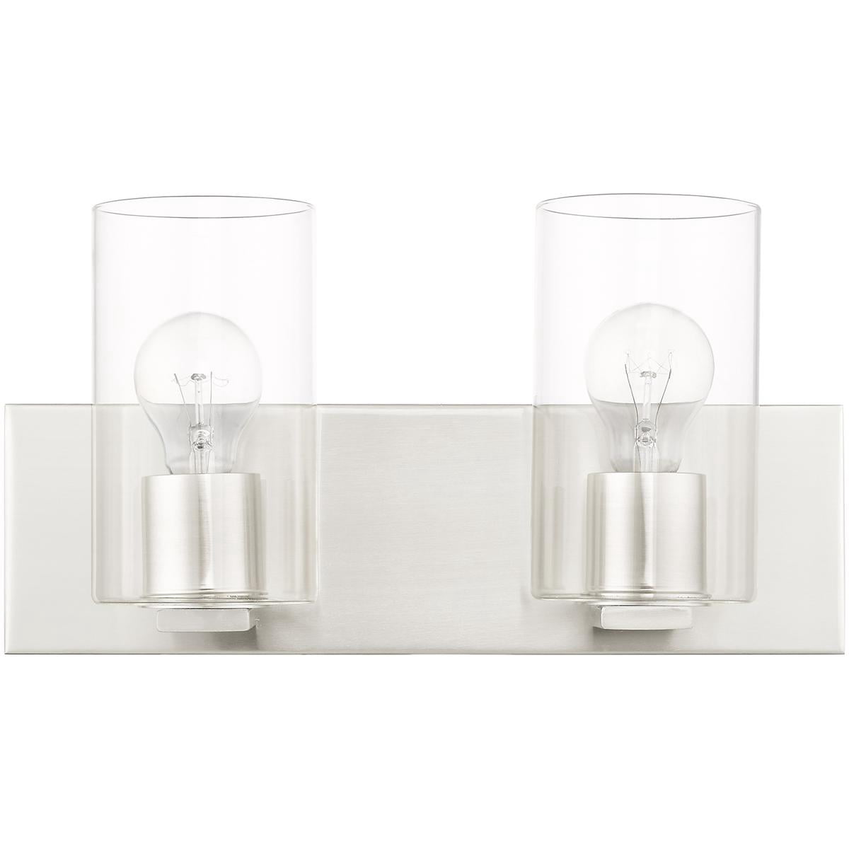 15 inch 2 Light Brushed Nickel Bathroom Vanity light fixture with Clear Glass Shade