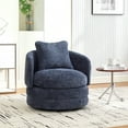 thumbnail image 2 of CQSXDA Round 30 Inch Swivel Barrel Accent Chair with Pillow, Chenille Upholstered Comfy Club Sofa for Living Room，Navy, 2 of 9