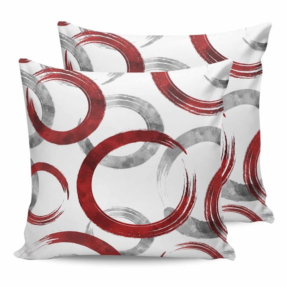 18x18 Pillow Covers Set of 2, Red Grey Throw Pillow Covers Decorative Couch Cushion Case, Geometric Circle Modern Abstract Simple Art Microfiber Square Pillowcases for Bedroom Car Living Room