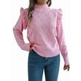 thumbnail image 3 of Womens Sweaters Sweater for Women Crewneck Ruffle Long Sleeve Solid Color Loose Pullover Top Winter 2025 Pink M, 3 of 9