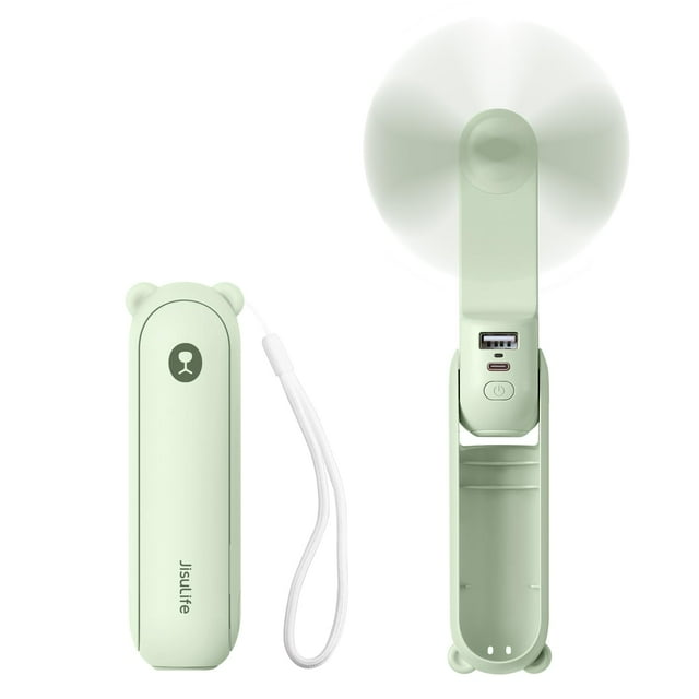 Miniventilador portátil JISULIFE 3 en 1 con banco de energía y linterna