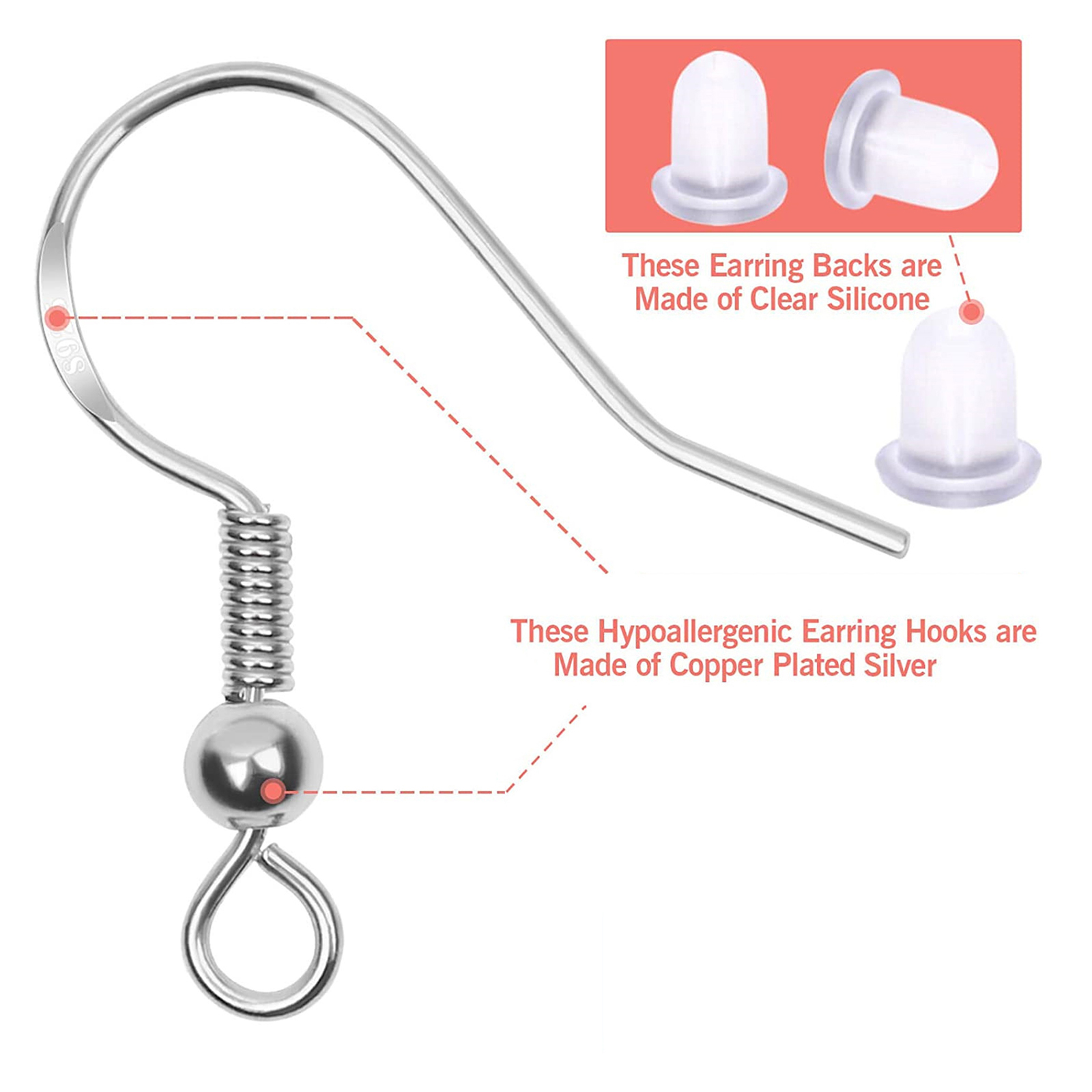 Silver Plated Ear Hooks 150Pcs Earplugs 50Pcs Ear Pins for Earring DIY Making - image 3 of 7