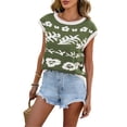 thumbnail image 3 of Women Cap Sleeve Crop Tops Color Block Going Out Crew Neck Knit Trendy Casual Sweater Green M, 3 of 5