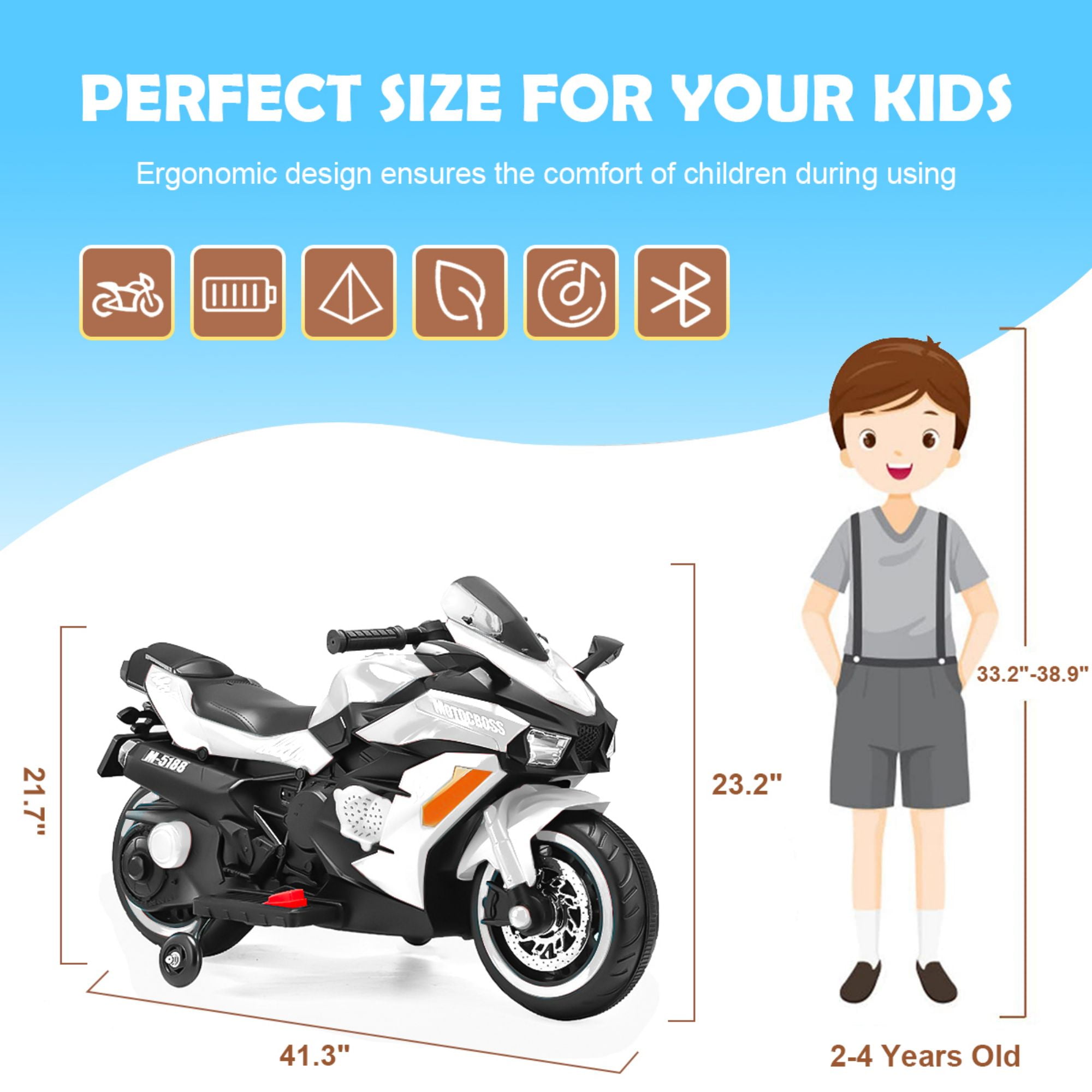 CIPACHO 12V Battery Motorcycle, Rechargeable Kids Ride On Car with Training Wheels Electric Cars Motorcycles, White CIPACHO 12V Battery Motorcycle, Rechargeable Kids Ride On Car with Training Wheels Electric Cars Motorcycles, White