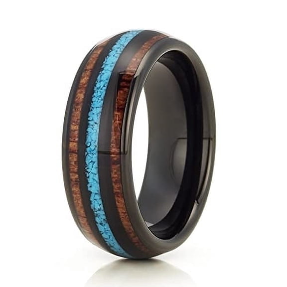 Black Tungsten Wedding Ring,Koa Wood Wedding Ring,8mm Wedding Ring,Tungsten Wedding Band,Anniversary Ring,Turquoise