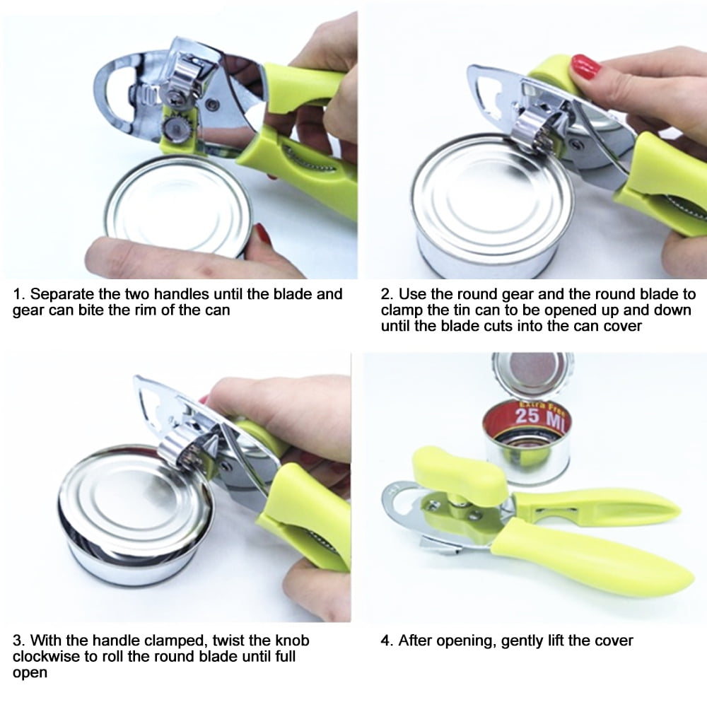 Tin Lids Jar Bottle Caps Openers That Producing a Dull Edge That Won’t Cut Curious Fingers or Mouths Black . 4 in 1 Manual Can Openers with Non-Slip Handle and Ergonomic Turning Knob for Elderly 