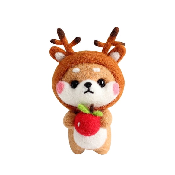 CIMAXIC Fun Plush Doll DIY Needle Felting Kit Punch Needle Plush Material Accessories Cartoon Dog DIY Art Carft for Home Kids Adults Gift (Deer Akita),2.56"X1.69"X1.38"