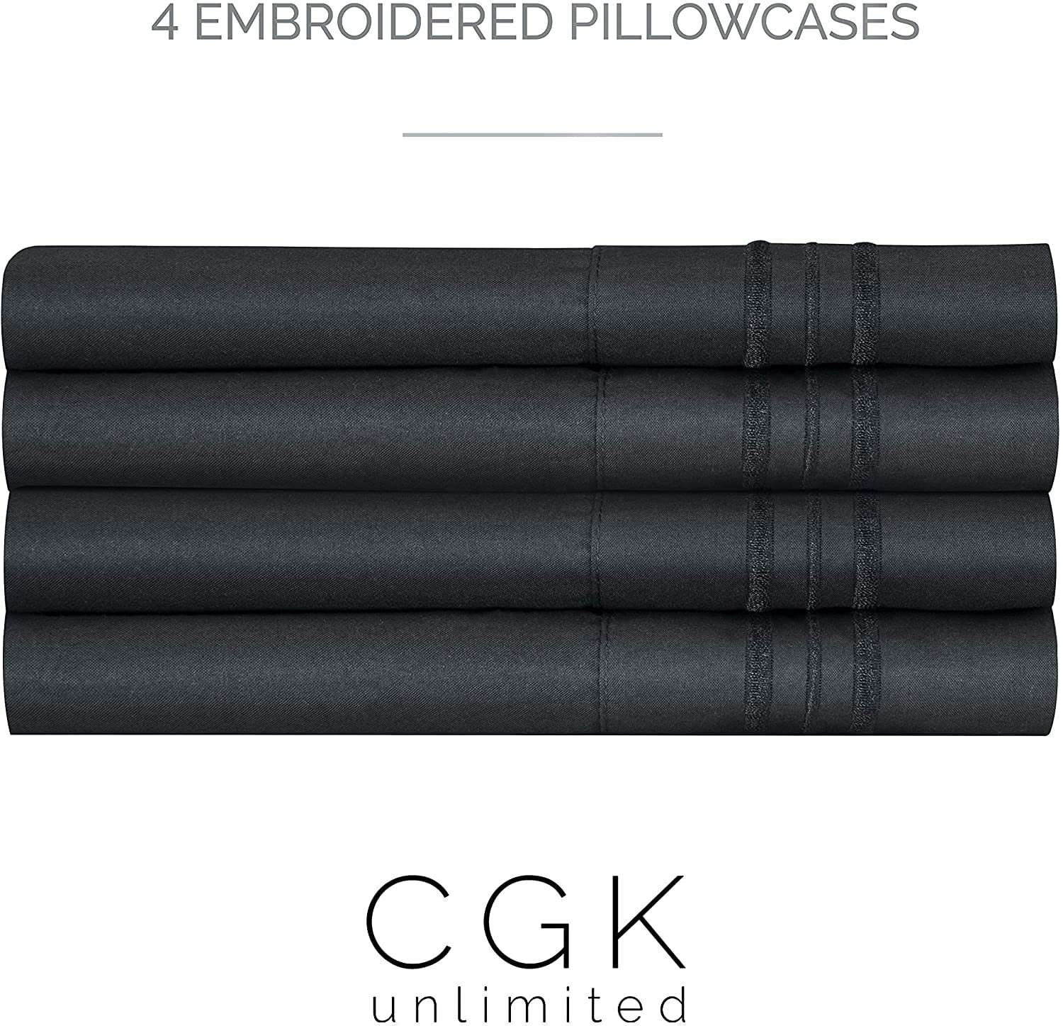 CGK Linens Extra Soft Pillowcases Set of 4 - Queen / Standard Size Hotel Luxury Breathable & Cozy 4-Piece Pillow Covers, Black