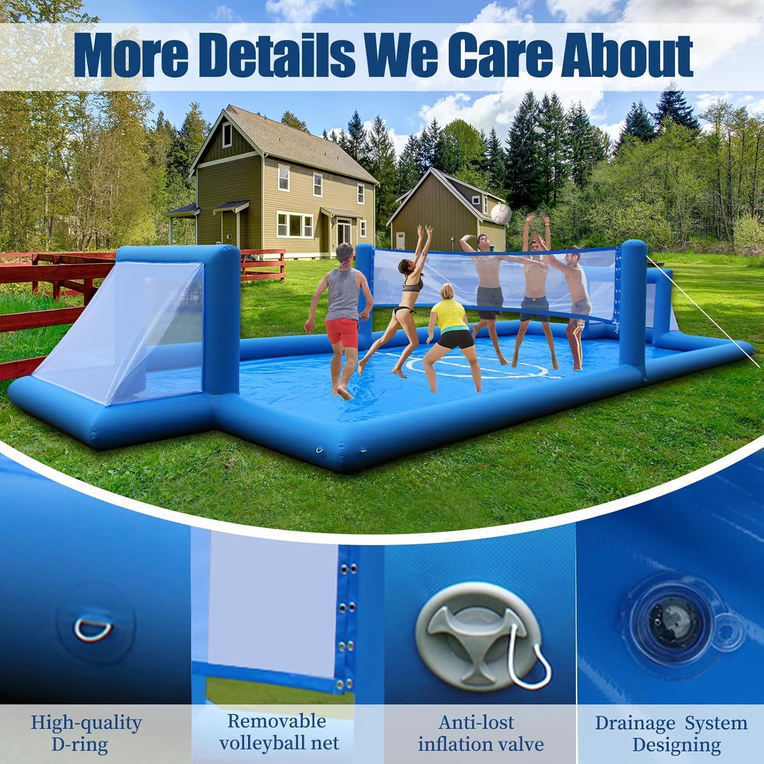 PPXIA 33FT Inflatable Volleyball Court with 800W Air Pump for Beach, Pool & Backyard Outdoor Games