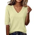 thumbnail image 2 of Yellow Shirts for Womens 3/4 Sleeve Fall Slim Fit Basic Shirt Layer for Office, 2 of 6
