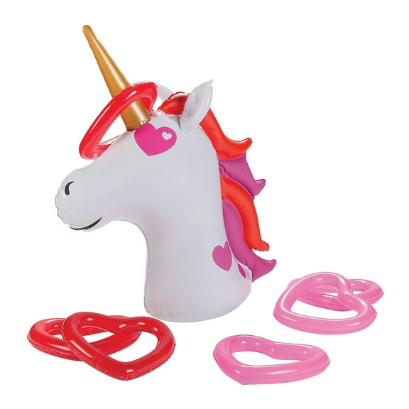 Valentine Unicorn Inflate Ring Toss Game - Toys - 7 Pieces