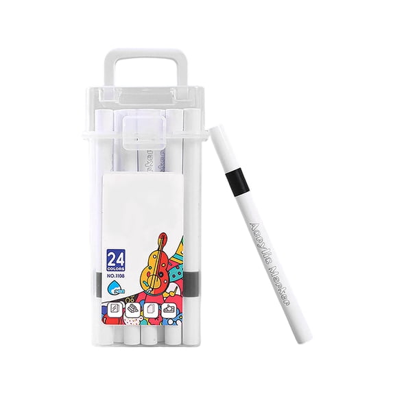 24 Pcs Acrylic Markers Set, Paint Washable Markers Coloring Drawing Pens, Single Thin Tip Marker With Carry Case For Kids Adult Art Sketching