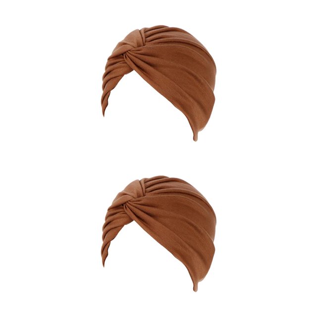 Turbante musulmán Minnieouse Hijabs Gorras sólidos Gorro Estiramiento Plisado Café 2piezas