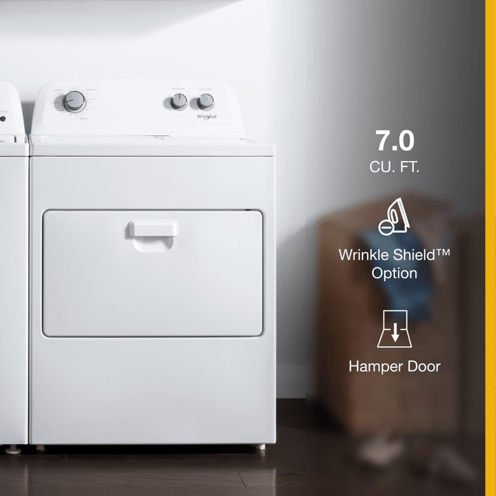 Whirlpool Brand New WED4850HW 7.0 Cu. ft. Top Load Electric Dryer with Auto Dry System. Product Height 43" - Width 29"