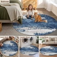 thumbnail image 5 of Abstract Mottled Texture Round Rugs for Living Room 5ft Blue Gary Stitching Non Slip Circle Rug Washable Low-Profile Indoor Carpet for Bedroom, Dining Room, Bathroom, 5 of 9