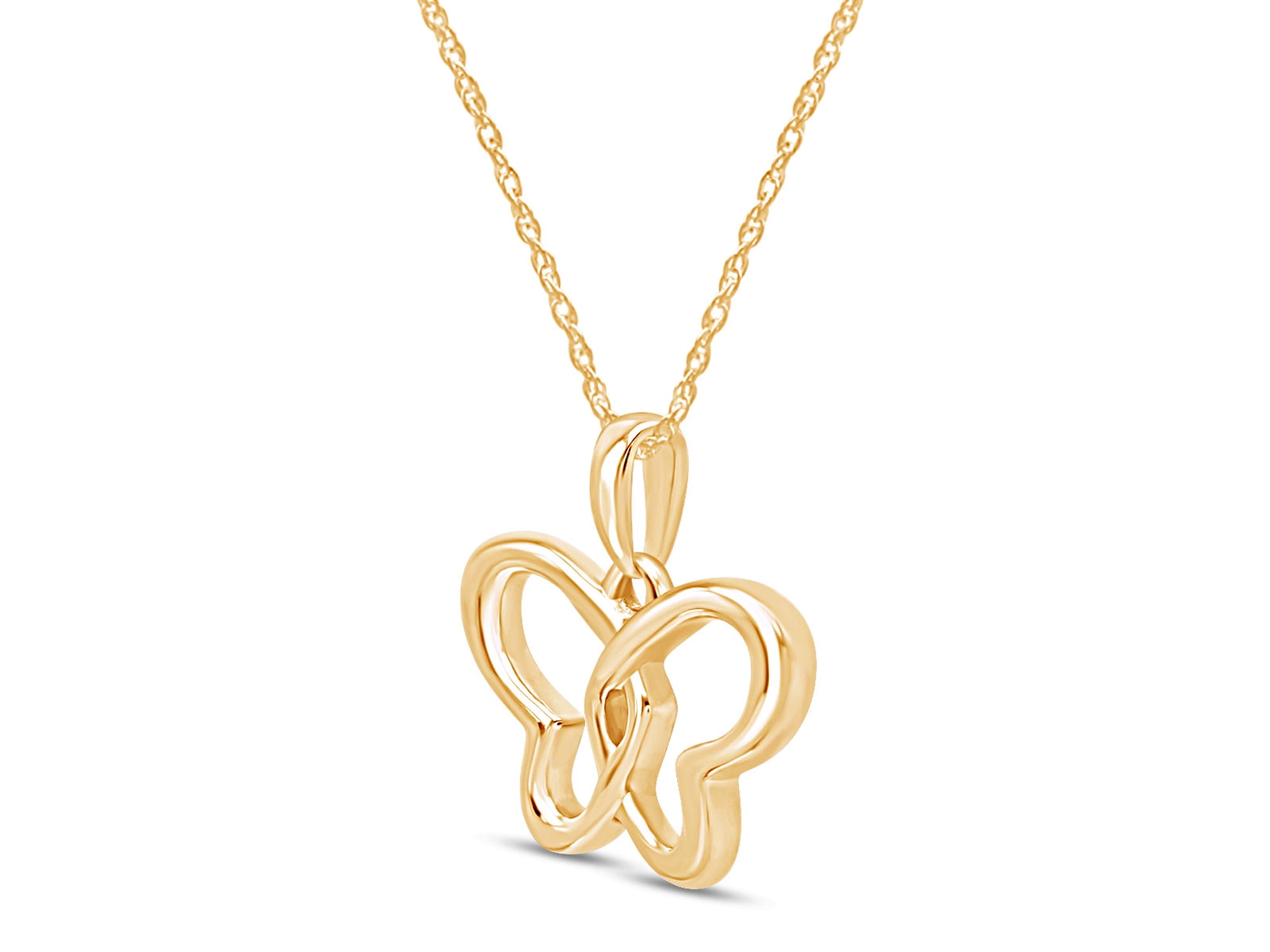 AFFY Beautiful Two Tone Double Heart Butterfly Pendant Necklace in 14K Yellow Gold Over Sterling Silver