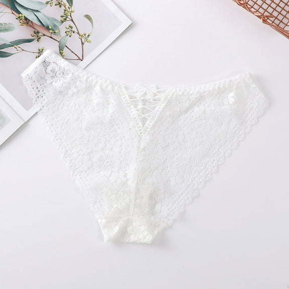 PiGOGI Women's Lace Waist Underwear - Sexy Bow Briefs - S to XL Comfortable Panties White