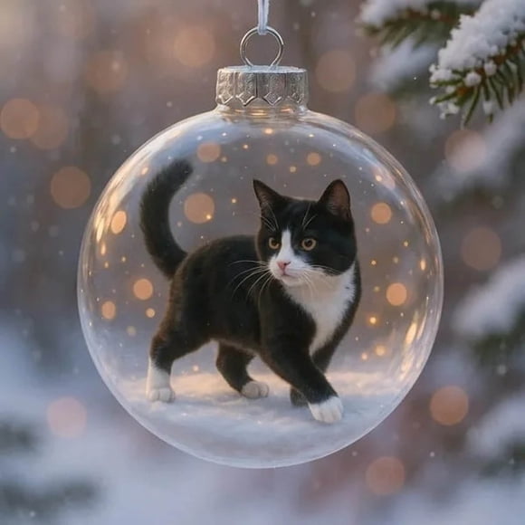 Colgante navideño plano 2D de gatos adorables | Adorno para árbol de Navidad | Decoración ligera para colgar | Ilustración de gato caprichosa | Regalo perfecto para amantes de los gatos | Adorno