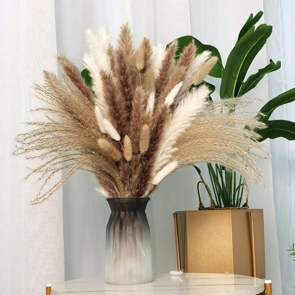 CNKOO Pampas Grass Decor 130PCS Dried Pampas Grass 17’’ Dried Flowers Bouquet White Pompas Grass Natural Pampas Grass Reed Grass Bunny Tail Fluffy Pampas Grass Wedding Home Room Boho