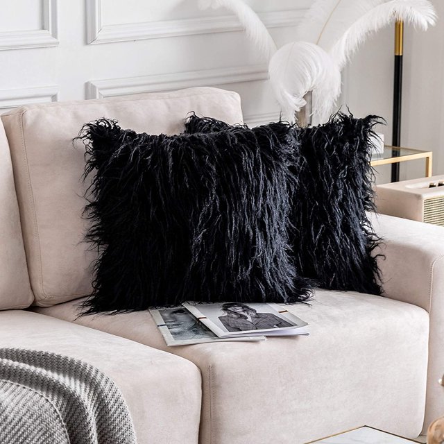 Fundas de almohada decorativas para el hogar, funda de almohada decorativa de piel sintética, funda de cojín para sofá, juego de 2 (18 x 18 pulgadas, negro) WD.WDQZL Hogar