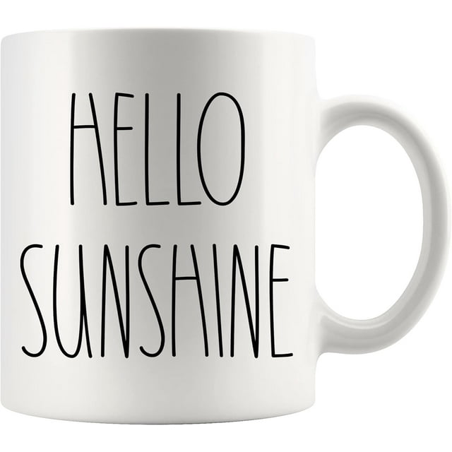 Hello Sunshine Coffee Mug - Hello Sunshine Rae Dunn Inspired Coffee Mug - Text Rae Dunn Style Coffee Mug - Birthday - Family - Merry Christmas Coffee Cup 11oz, White, 72TVB6MRLZ-11oz