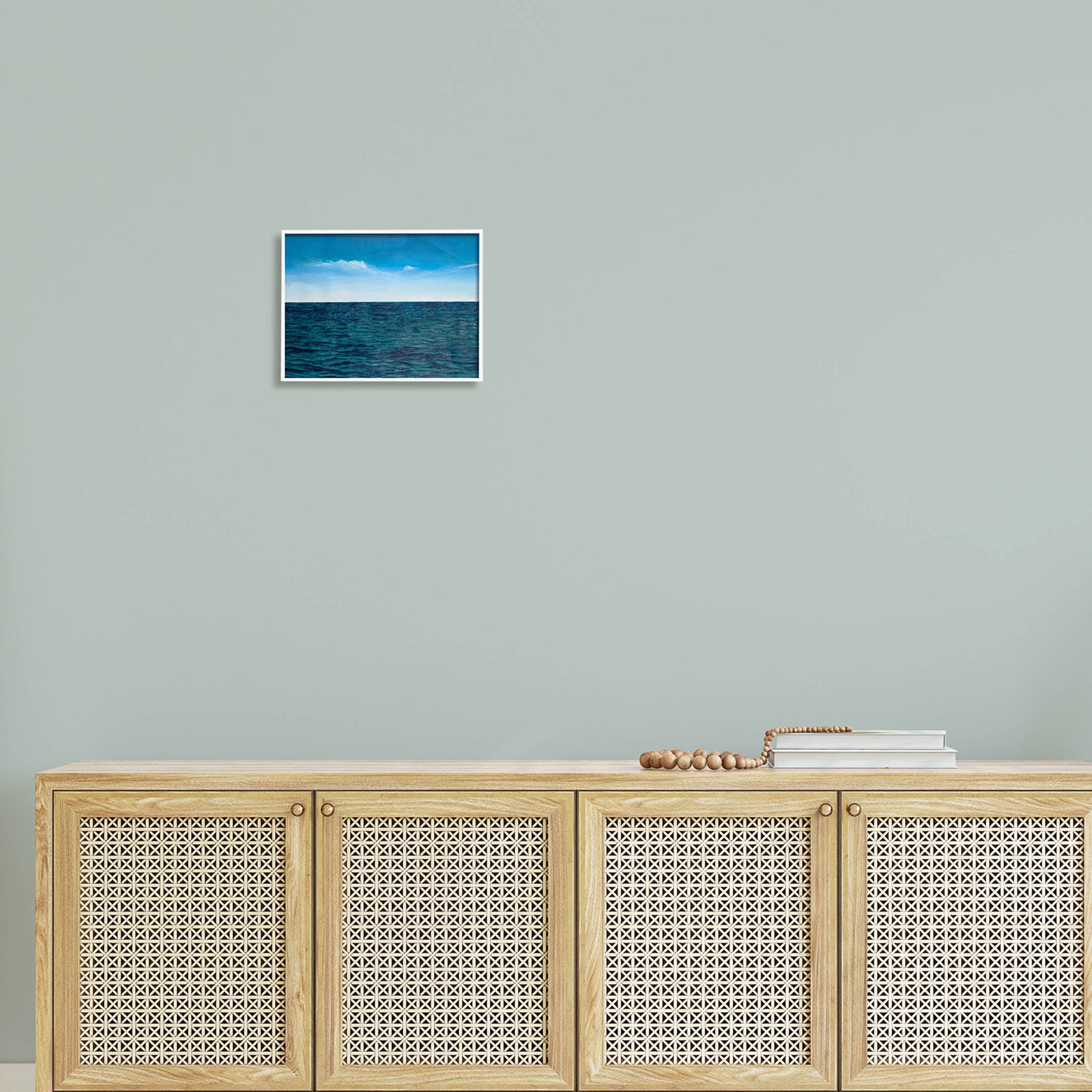 Deep Ocean Blue Water Waves Coastal Graphic Art White Framed Art Print Wall Art
