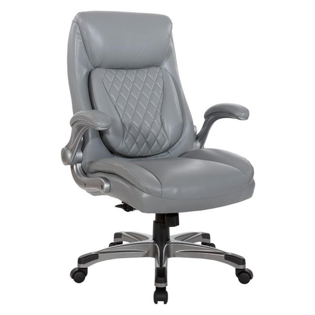 Pemberly Row Chaise de Direction en Cuir Reconstitué Gris avec Accoudoirs Rabattables