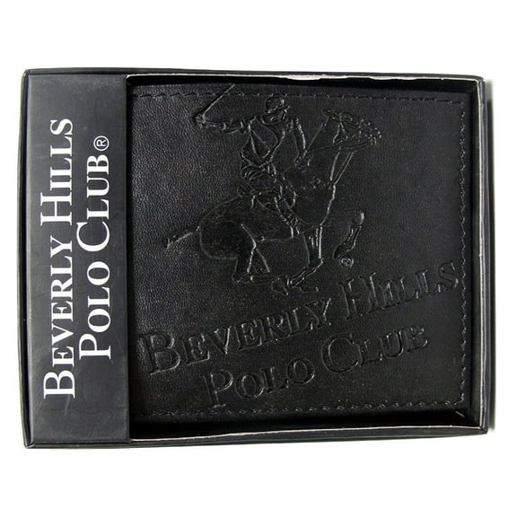 Beverly Hills Polo Club Men Embossed Genuine Leather Black Wallets - Gift Boxed (Bi-Fold, Grand Polo)