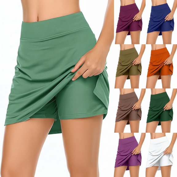 Women's Athletic Skort Strentchy High Waist Built-In Shorts Sports Skirt Golf Tennis Golf Skorts Green S