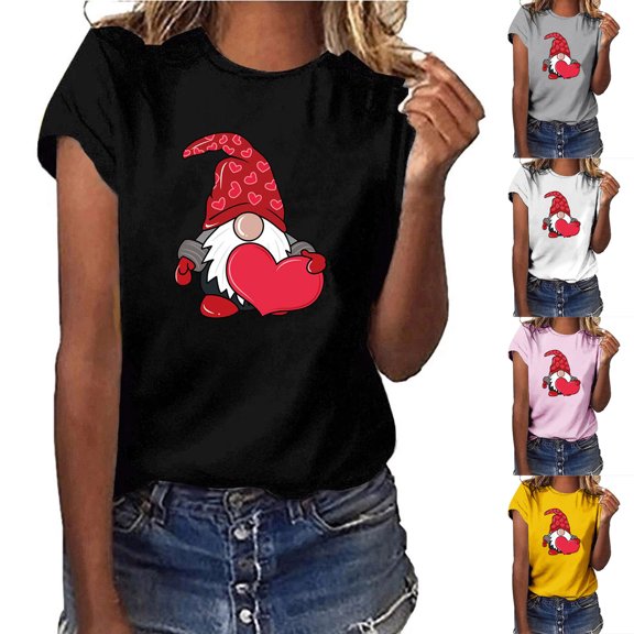 Fesfesfes Mama Tshirt Valentine's Day Fashion Woman Causal Round-Neck Printing Blouse Short Sleeve T-Shirt Tops Women's T Shirts 6(M)