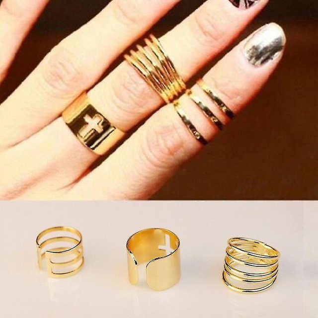 Juego de 3 anillos de aleación hueca de oro