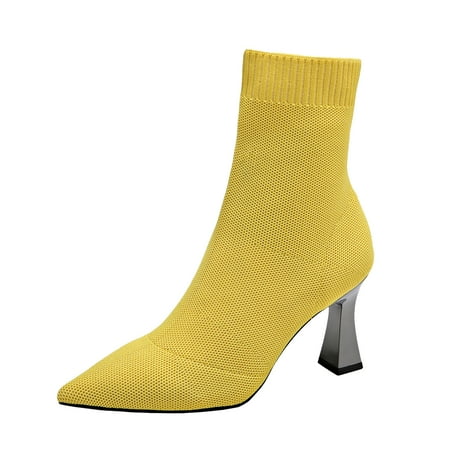 GHSOHS Boots for Women Slip on Dress Boots Ankle Booties Shoes Winter Boots for Women Fashion Breathable Multi Color Knitted Mesh Pointed Thick High Heel Short Boots Western Cowgirl Boots Size 41
