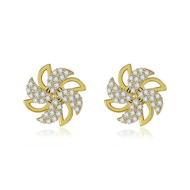 Cheers 1 Pair Creative Ladies Ear Studs Windmill Shape Comfortable to Wear Temperament Cubic Zirconia Stud Earrings for Going Out
