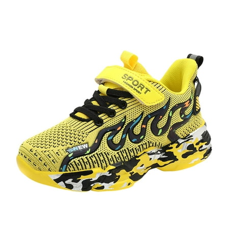 eileial Tennis Sneakers Outdoor Walking Shoes Toddler Breathable Sneakers Crib Shoes Yellow 12-12.5 Years