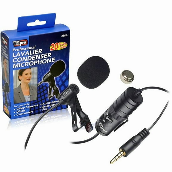 canon eos rebel t5i digital camera external microphone vidpro xm-l wired lavalier microphone - 20' audio cable - transducer type: electret condenser
