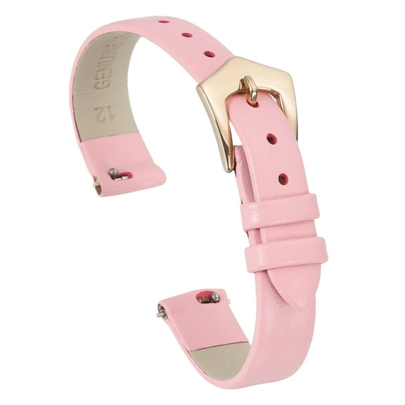 Uxcell 12mm Pink Genuine Leather Watch Bands with Rose Gold Buckle for Women