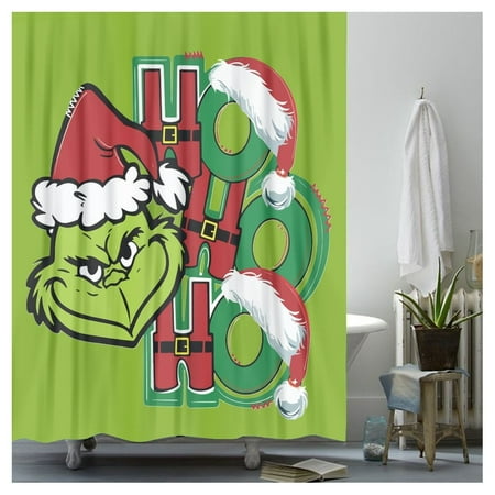 Grinch Shower Curtain for Bathroom with Hooks Non Slip Toilet Polyester Cover Mat Set Bathroom Shower Curtain