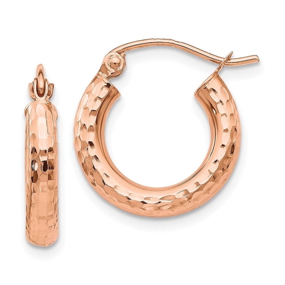 Auriga Fine Jewelry 10K Rose Gold Lightweight Diamond-cut Tube Hoop Earrings for Women (L-16 mm, W-3 mm)