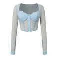 thumbnail image 6 of Corset Top Going Out Outfits for Women Women's Long Sleeve Lace Mesh Crop Top Sexy Corset Slim Fit Square Neck Solid Color Top, 6 of 9