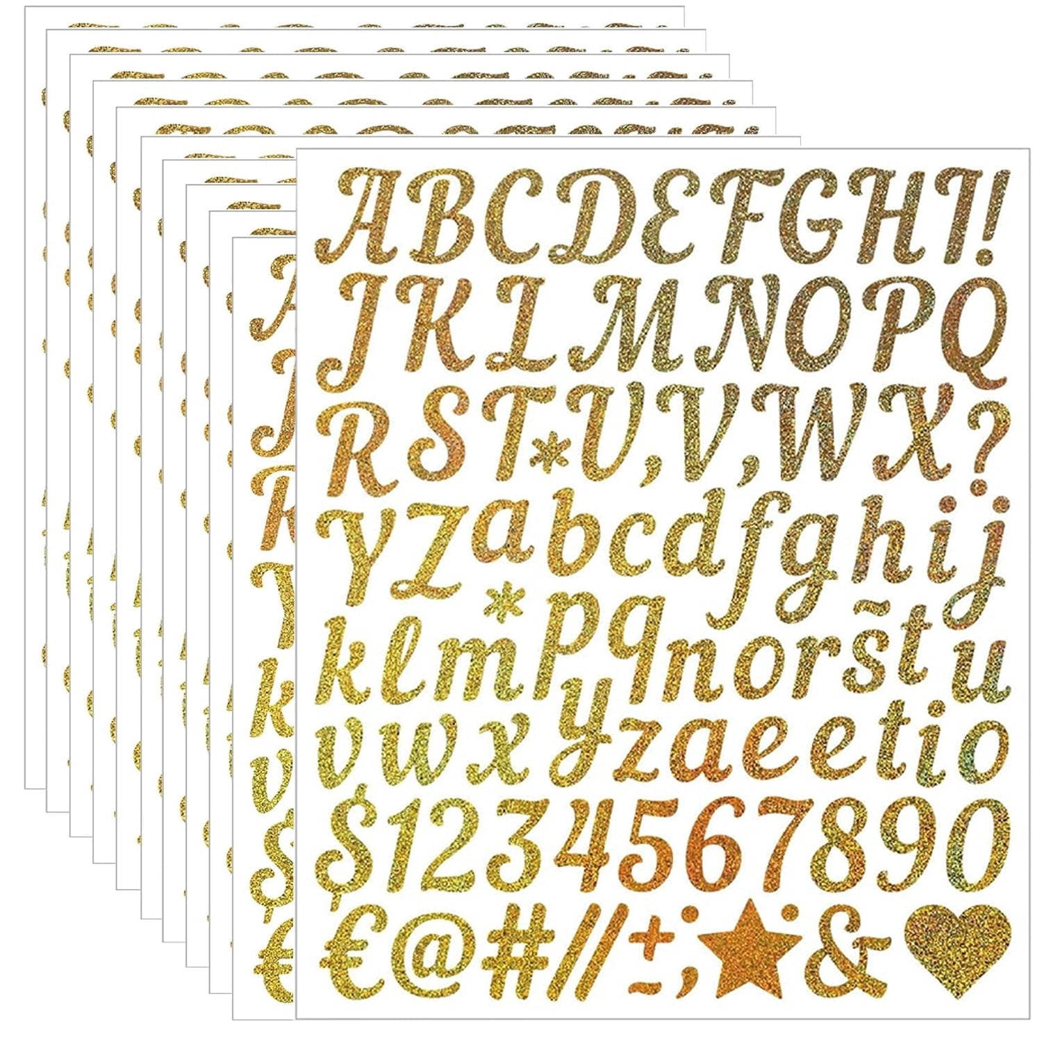 30 Sheets 1 Inch Glitter Gold Letter Stickers, Self-Adhesive Waterproof Vinyl Alphabet Number Stickers for Scrapbooking, Water Bottles & DIY Crafts