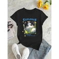 thumbnail image 2 of Camisetas para mujer, lindas camisetas con estampado gráfico, de manga corta, estilo casual, para veranoEveryday Comfort) Women's "EXLORES" Cat Graphic Tee - Casual & Sporty Round Neck Short Sleeve,, 2 of 6